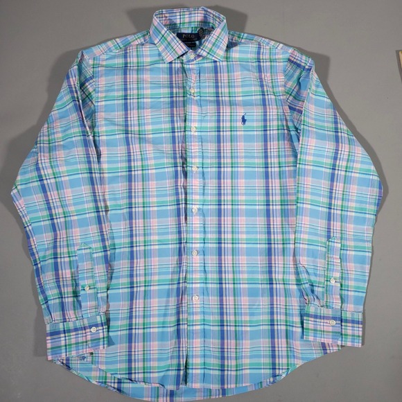 Polo Ralph Lauren Other - Polo Ralph Lauren Button Down Mens XL Blue Green Pink Plaid Slim Fit Stretch